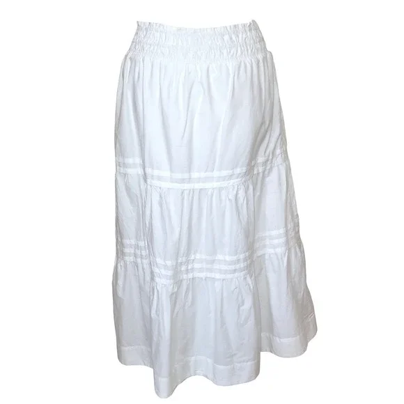 Anthropologie Somerset White Tiered Smocked Countrycore Cottage Maxi Skirt PM - Picture 4 of 9